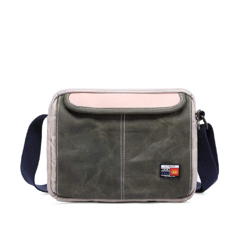 Crossbody shoulder bag-Men's Crossbody Bag, Oil Wax Canvas with Head Layer Cowhide Casual Wear-resistant Waterproof Canvas Bag Men's Shoulder Crossbody Bag, Beige