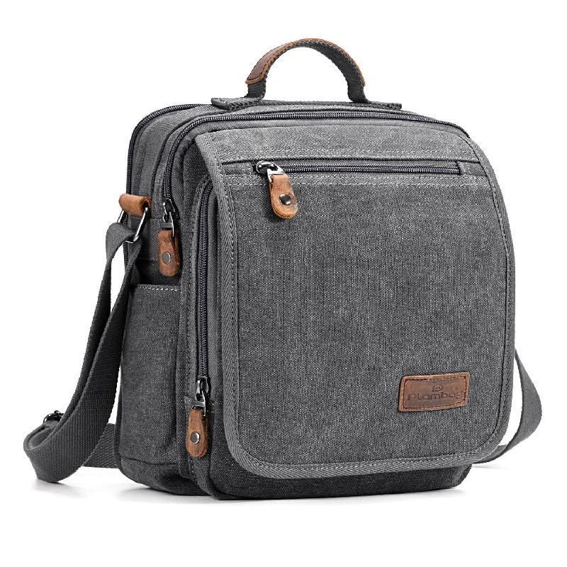 Crossbody trendy-Plambag Canvas Messenger Bag Small Travel School Crossbody Bag Fit iPad Grey