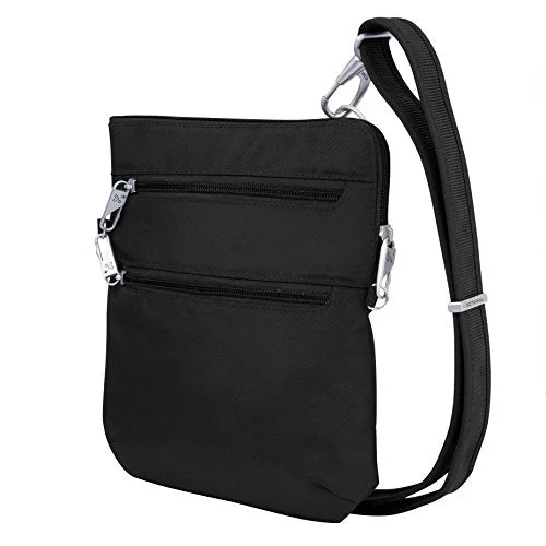 Crossbody stylish enough for work-Travelon Anti-Theft Classic Slim Dbl Zip Crossbody Bag, Black