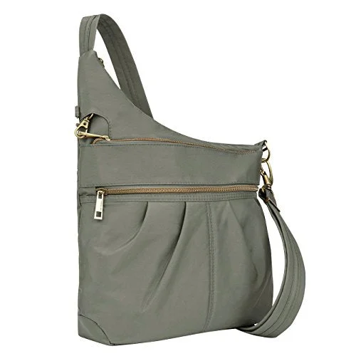 Crossbody simple trendy style-Travelon Anti-Theft Signature 3 Compartment Crossbody, Pewter, One Size