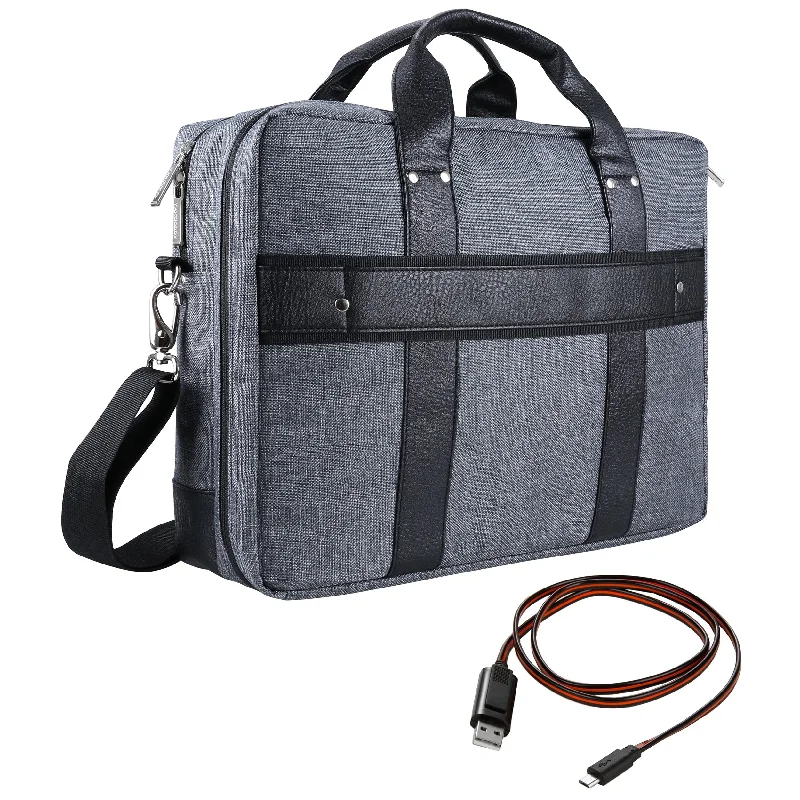 Crossbody with keychain-Vangoddy Chrono Grey Rugged Tote Crossbody Shoulder Bag for Lenovo Flex 3 | IdeaPad | ThinkPad E L P Series 15.6" Laptop + Sync and Charge Cable