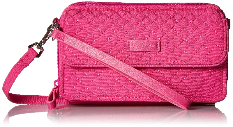 Crossbody with snap button-Vera Bradley Microfiber RFID All in One Crossbody, Rose Petal