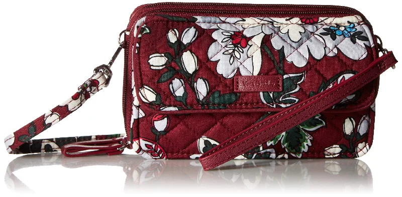 Crossbody lightweight-Vera Bradley Women's Signature Cotton RFID All in One Crossbody Wristlet , Bordeaux Blooms, One Size